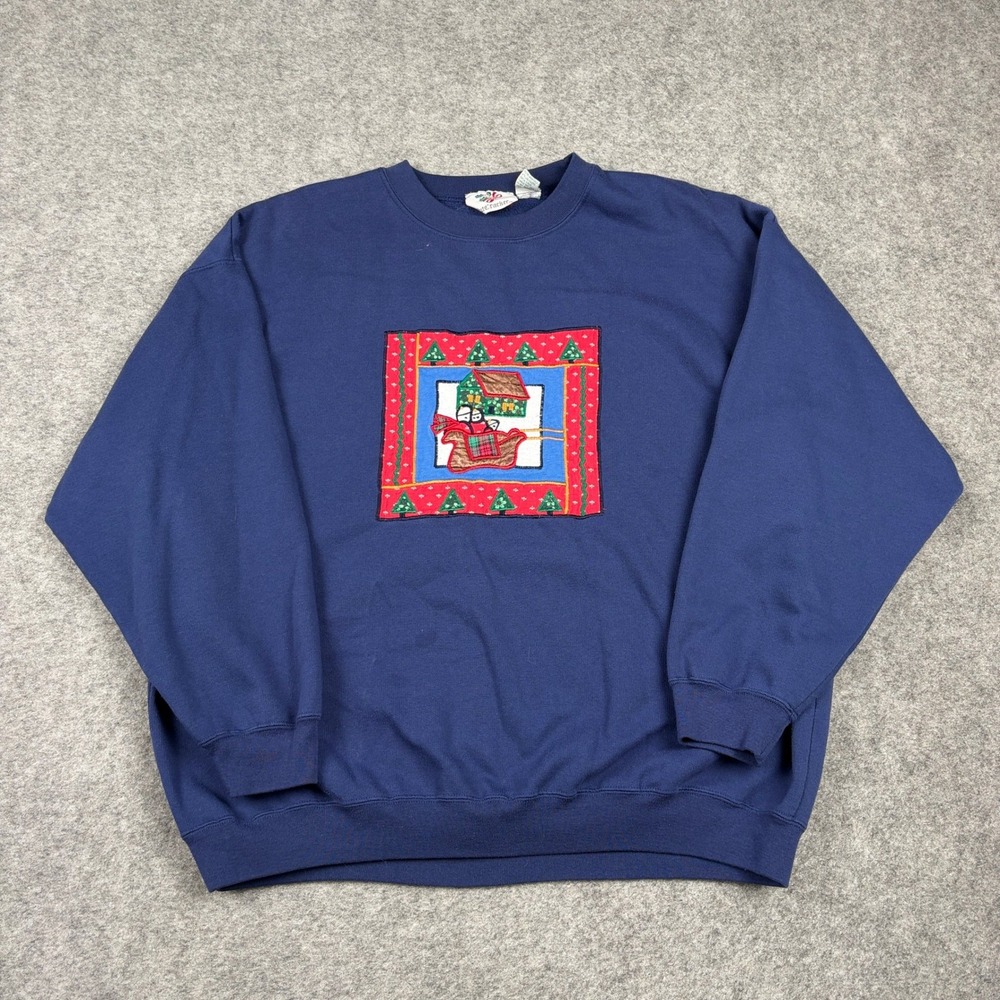 Nutcracker Sweatshirt Womens 20W Navy Blue Christmas Sleigh Embroidered Vintage